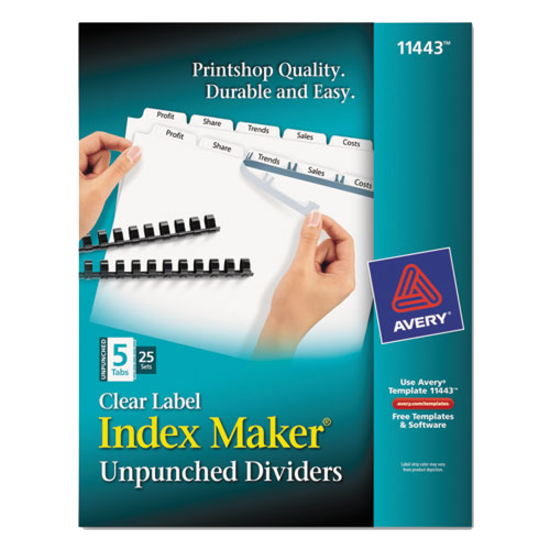 5-Tab White Letter Index Maker Clear Unpunched Dividers Pack of 25 product image