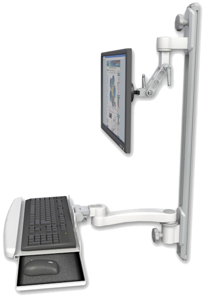 Inverted Ultra 500 LCD Mount on 36" Wall Track with Bent Keyboard Tray and 11" Arm product image