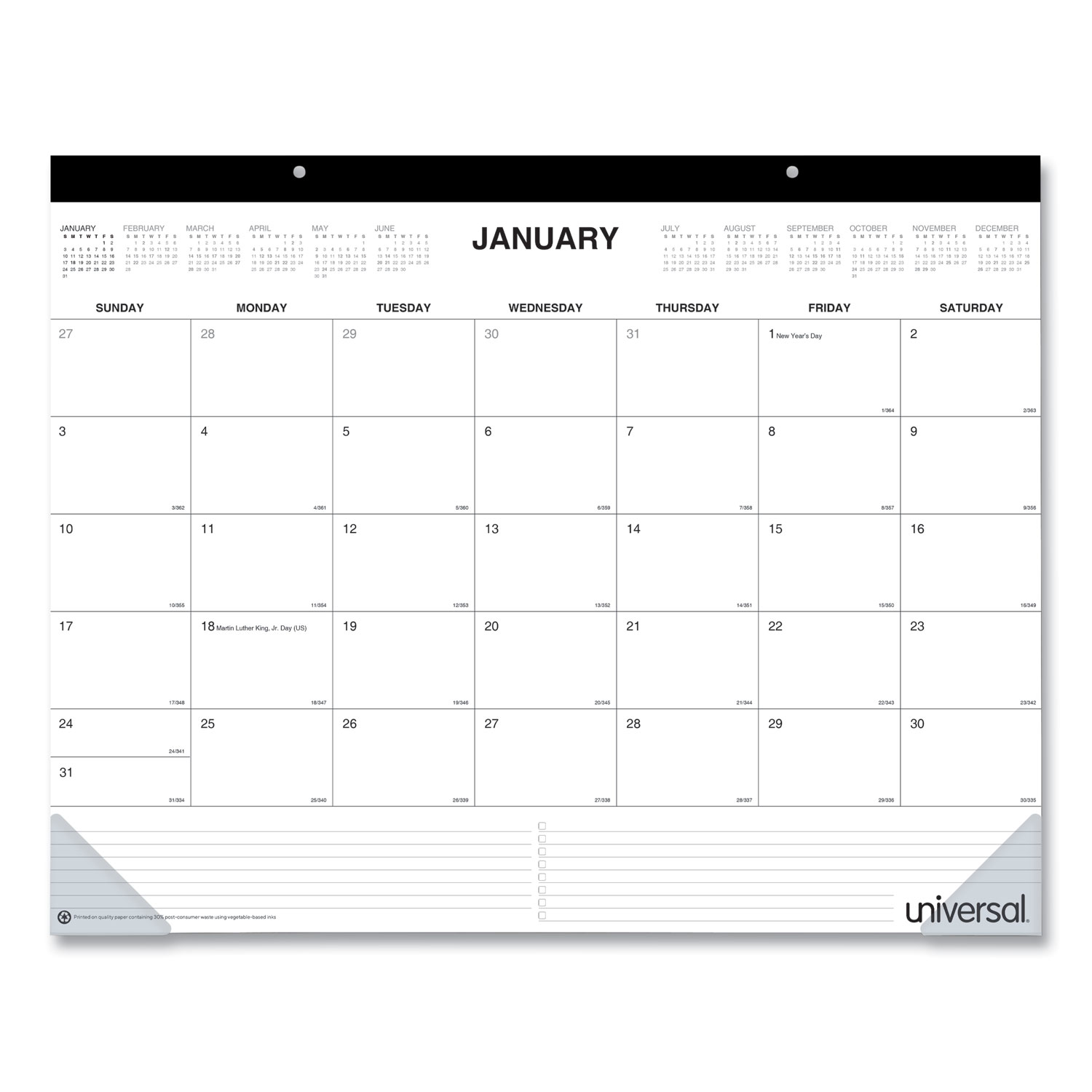 Desk Pad Calendar 22 x 17 White Sheets Black Binding Clear Corners 12-Month Jan to Dec 2025 product image