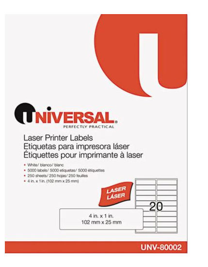 Universal White Laser Printer Permanent Labels 1 x 4 Box of 5000 product image