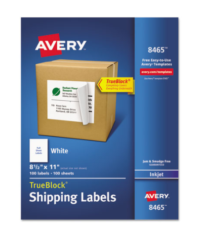AVERY Full-Sheet Labels with True Block Technology Inkjet 8 1/2 x 11 White Box of 100 product image