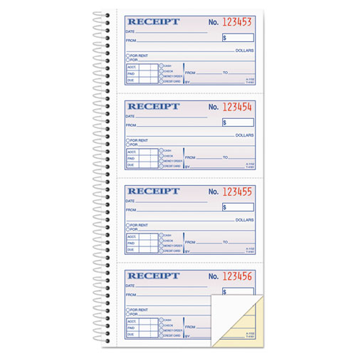 Adams Carbonless Receipt Book Spiral Bound 2-3/4" x 4-3/4" 200 Forms per Book product image