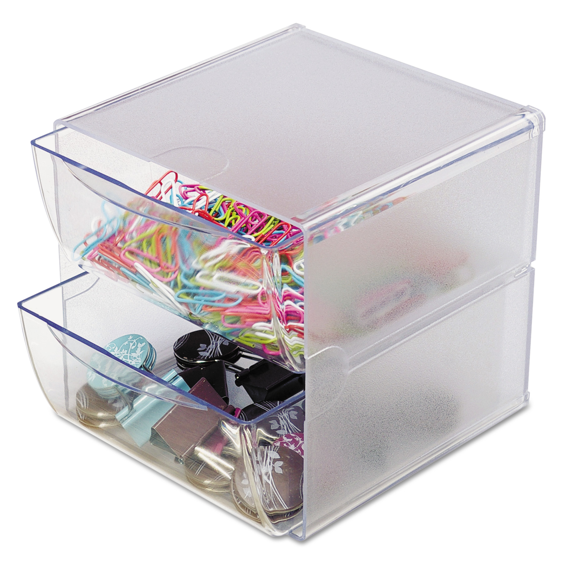 deflecto® Stackable Cube Organizer 2 Drawers Clear 6 x 7 1/8 x 6 product image