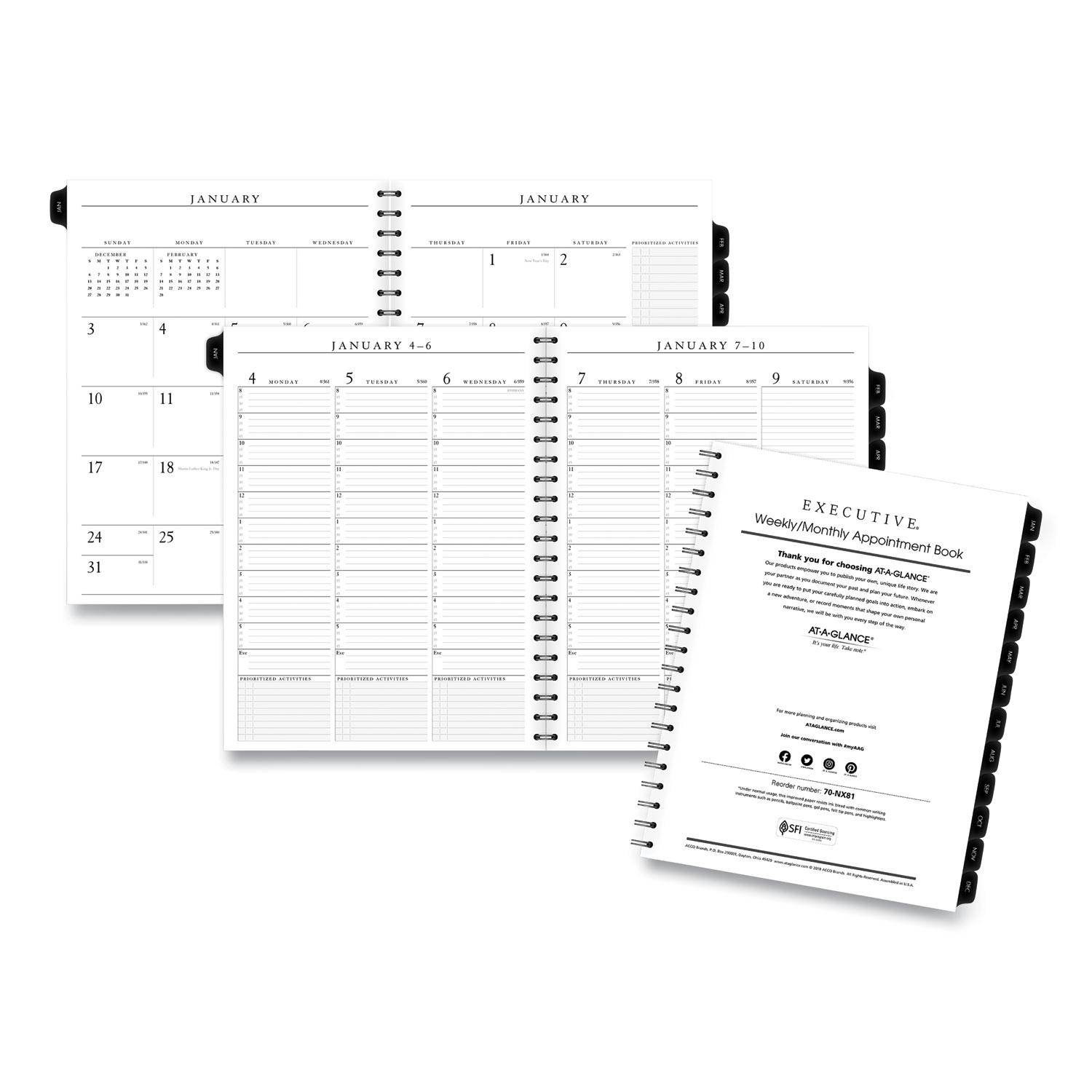 Executive Weekly/Monthly Planner Refill with 15-Minute Appointments 11 x 8.25 White Sheets 12-Month Jan to Dec 2025 product image