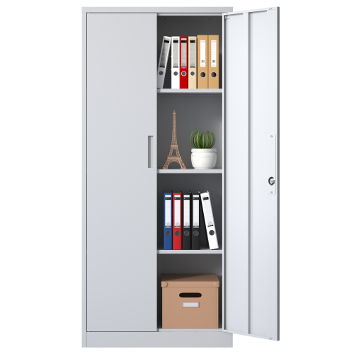 71"H Metal Storage Cabinet - White Steel Locking Cabinet with Doors and 3 Adjustable Shelves product image
