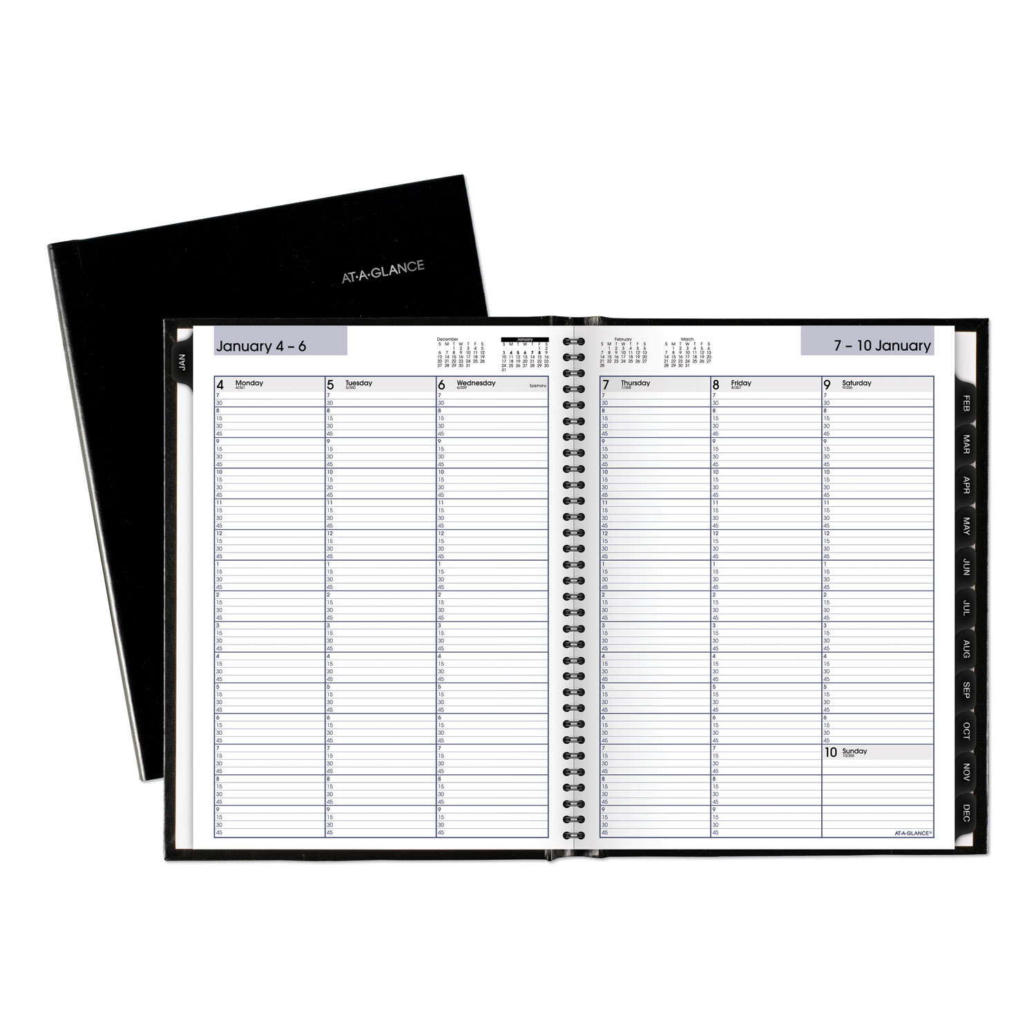 DayMinder Hardcover Weekly Vertical-Column Format Appointment Book 11 x 8 Black Cover 12-Month Jan to Dec 2025 product image