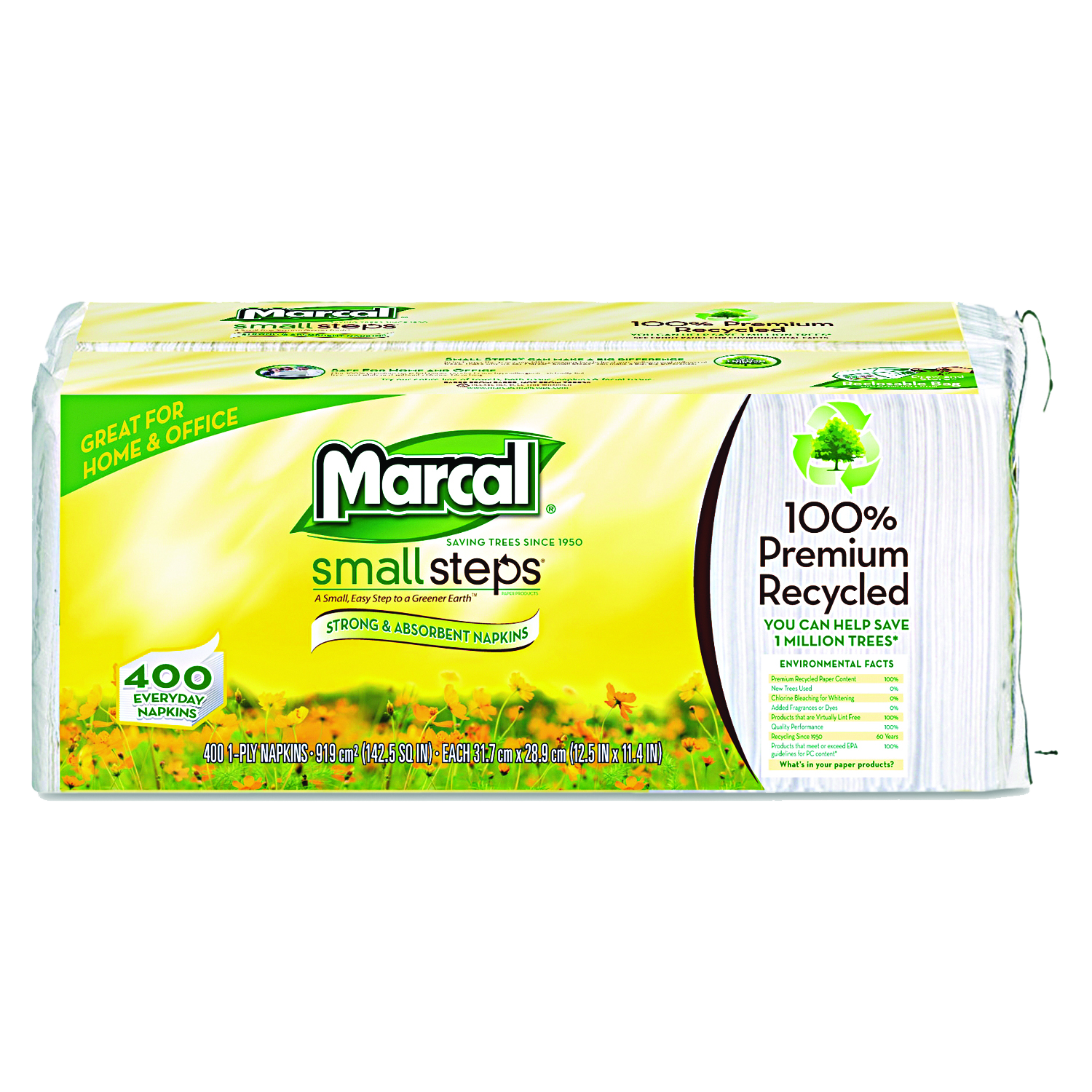 Marcal 100% Recycled Lunch Napkins White 1-Ply 11.4 x 12.5 Pack of 400 product image
