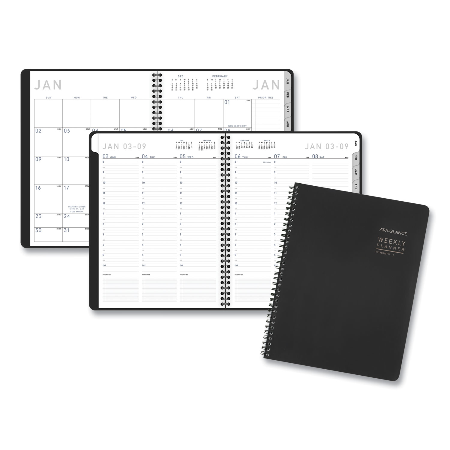 Contemporary Lite Weekly/Monthly Planner 11 x 8.25 Black Simulated Leather Cover 12-Month Jan to Dec 2025 product image