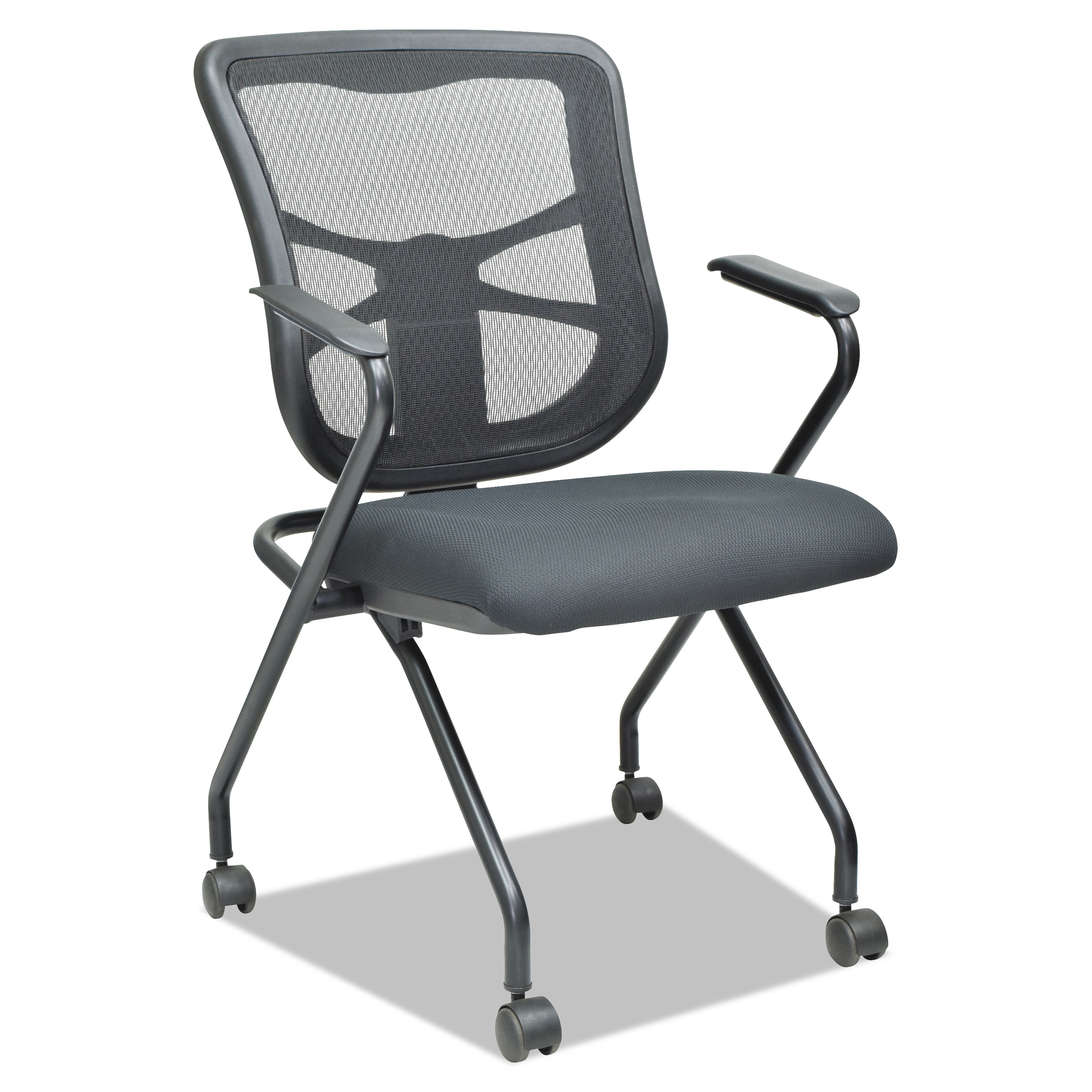 Alera Elusion Mesh Nesting Chairs with Padded Arms Black Carton of 2 product image
