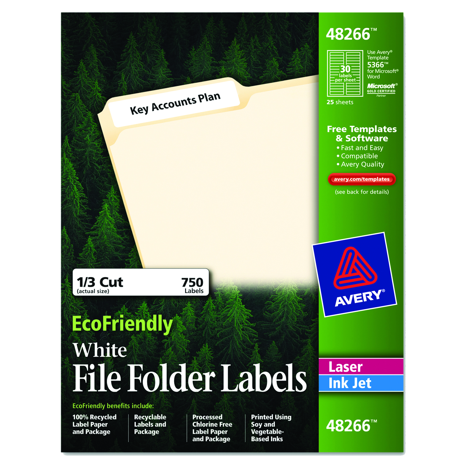 Avery EcoFriendly Permanent File Folder Labels White 30/Sheet 0.66 x 3.44 Pack of 750 product image