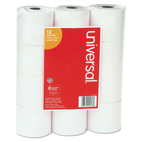 Universal White Adding Machine/Calculator Roll 16lb 2-1/4" x 130ft Pack of 12 product image