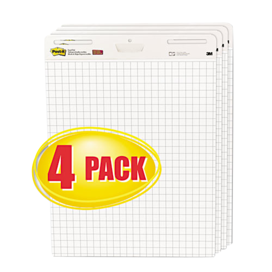 Post-it® White Self-Stick Easel Pads Quad Rule 30-Sheet 25 x 30 Carton of 4 product image