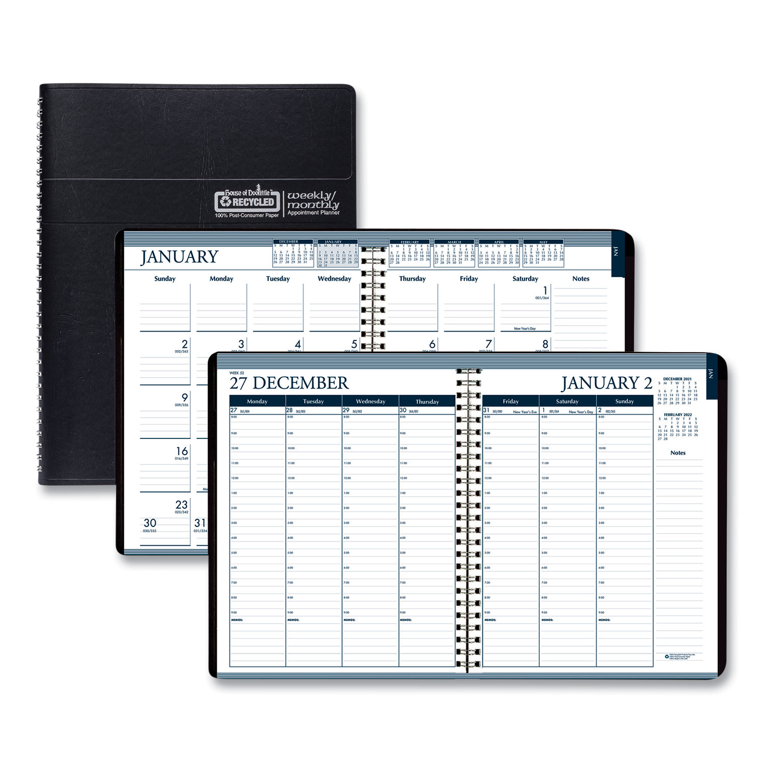 Recycled Wirebound Weekly/Monthly Planner 11 x 8.5 Black Cover 12-Month Jan to Dec 2025 product image