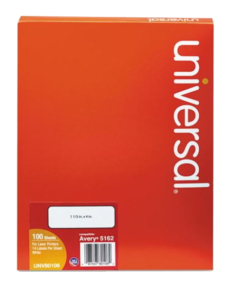 Universal White Laser Printer Permanent Labels 1 1/3 x 4 Box of 1400 product image