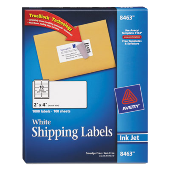 Avery® 8463 White Shipping Labels with TrueBlock® 2" x 4" Box of 1000 product image