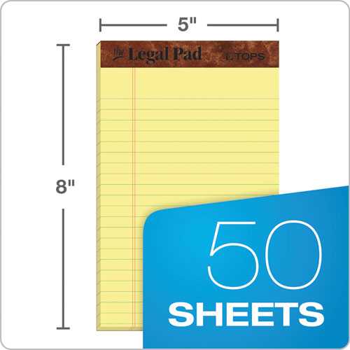 The Legal Pad Ruled Perforated Pads Narrow Rule 50 Canary-Yellow 5 x 8 Sheets Pack of 12 product image