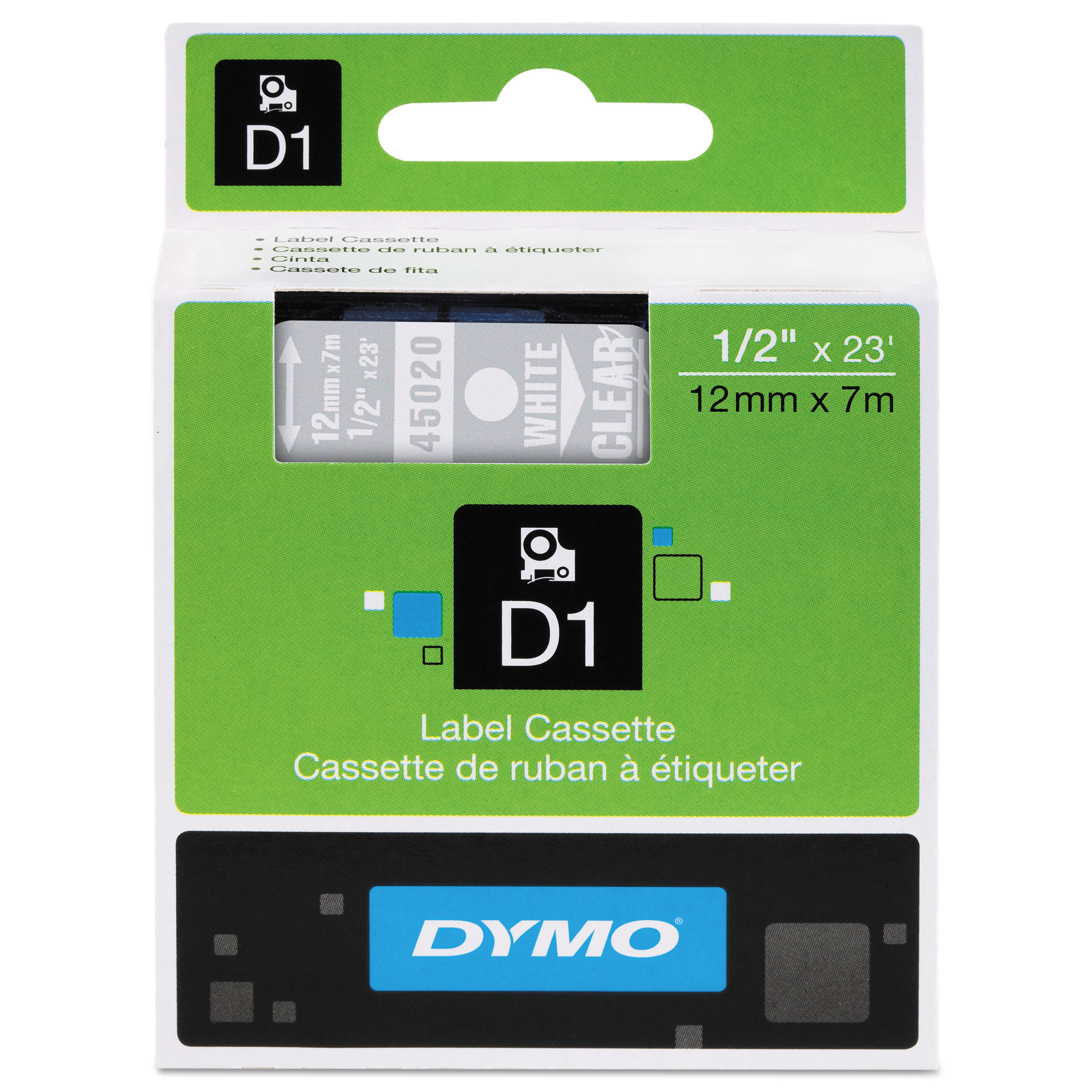 DYMO® D1 High-Performance Polyester Removable Label Tape 0.5" x 23 ft White on Clear product image