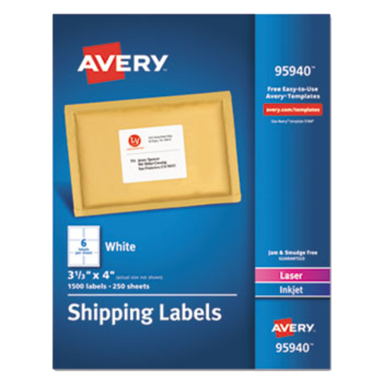 Avery® 95940 White Shipping Labels Laser/inkjet 3 1/3 X 4  White Box of 1500 product image