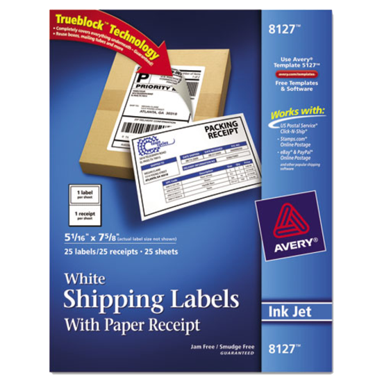 Avery White Shipping Labels 5 1/16 x 7 5/8 Pack of 25 product image