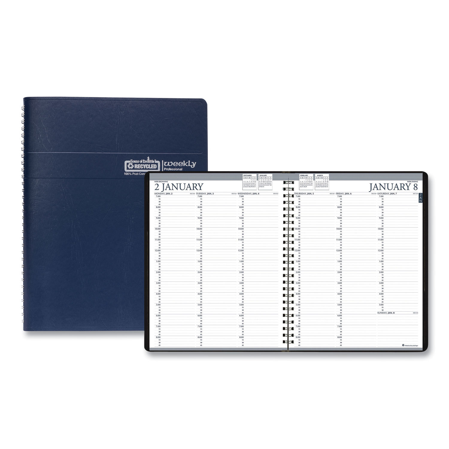 Recycled Professional Weekly Planner 15-Minute Appts 11 x 8.5 Blue Wirebound Soft Cover 12-Month Jan to Dec 2025 product image