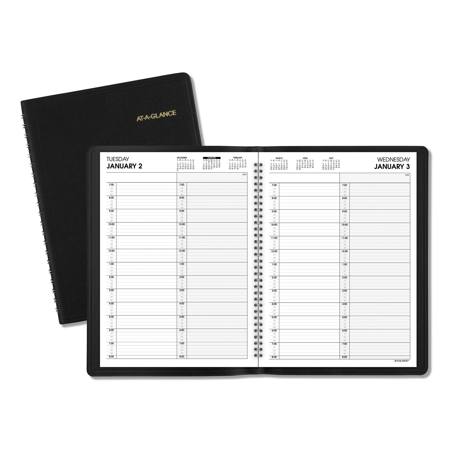 Two-Person Group Daily Appointment Book 11 x 8 Black Cover 12-Month Jan to Dec 2025 product image