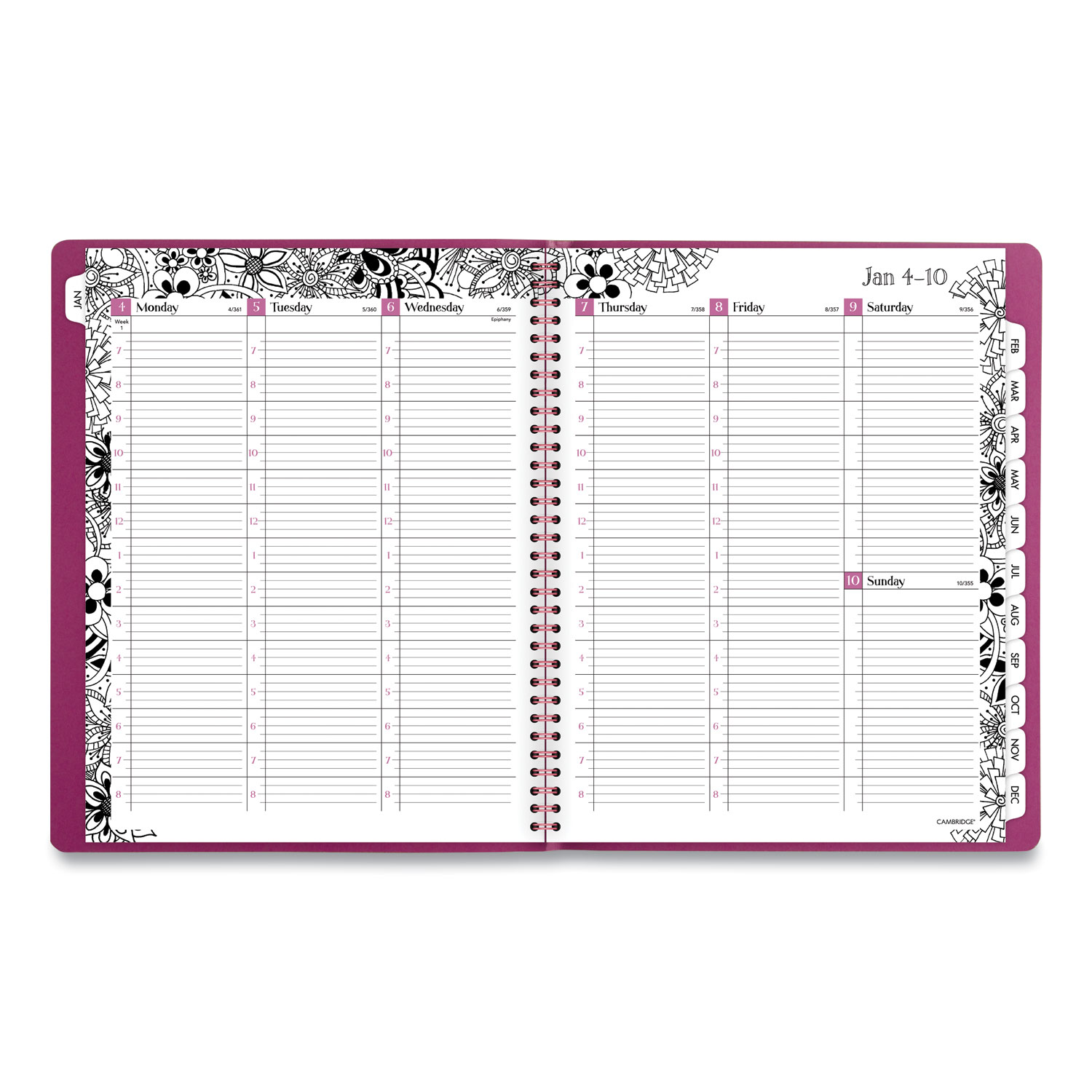 Floradoodle Weekly/Monthly Professional Planner Floral Artwork 11 x 8.5 Black/White Cover 12-Month Jan-Dec 2025 product image