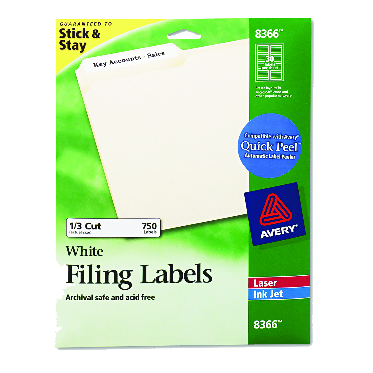 Avery Permanent TrueBlock File Folder Labels with Sure Feed Technology White 30/Sheet 0.66 x 3.44 Pack of 750 product image