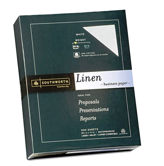 Southworth 25% Cotton Linen Business Paper White 24 lbs. 8-1/2 x 11 FSC Box of 500 product image