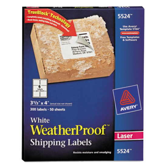 Avery® 5524 White WeatherProof Shipping Labels 3-1/3" X 4" Box of 300 product image