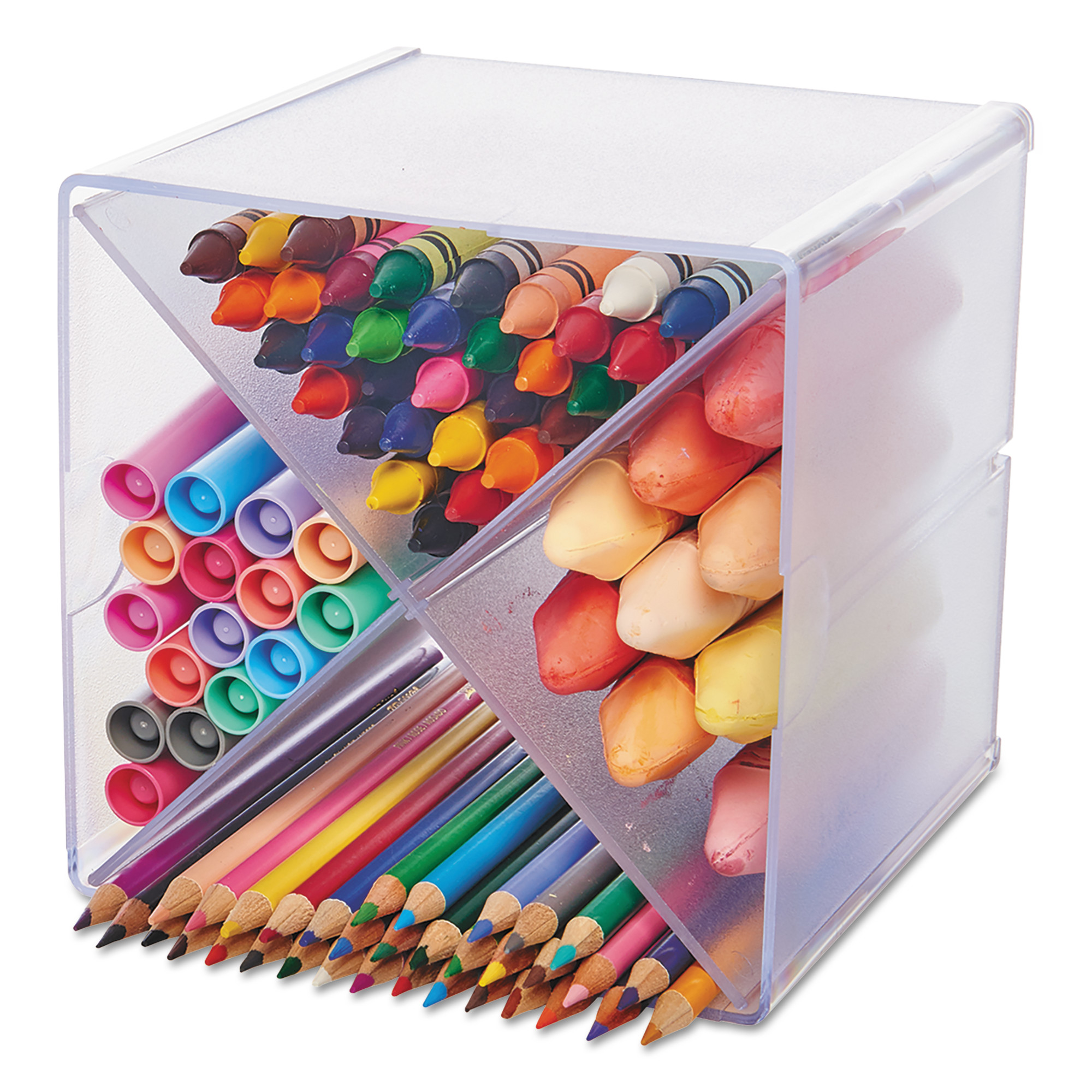 deflecto® Stackable Cube Organizer X Divider 4 Compartments Plastic 6 x 7.2 x 6 Clear product image