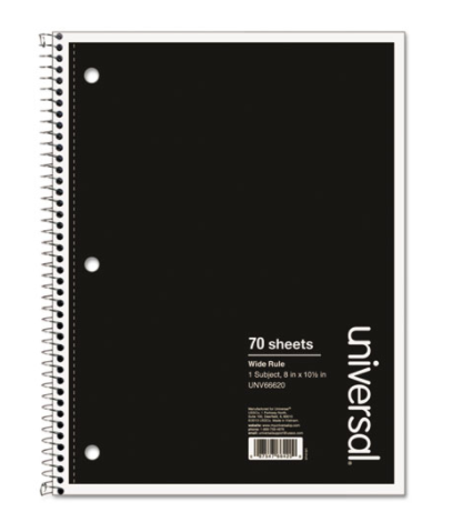 universal 1 Sub. Wire bound Notebook 10 1/2 x 8 Wide Rule 70 Sheets Black Cover product image