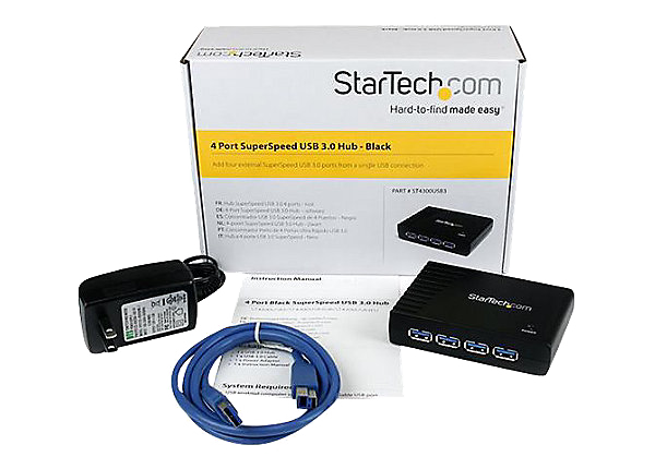 StarTech 4 Port Black SuperSpeed USB 3.0 Hub product image