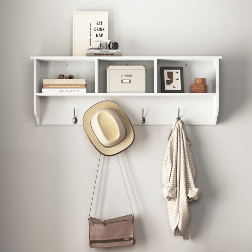 Entryway Wall Mounted Coat Rack with 4 Dual Hooks White product image
