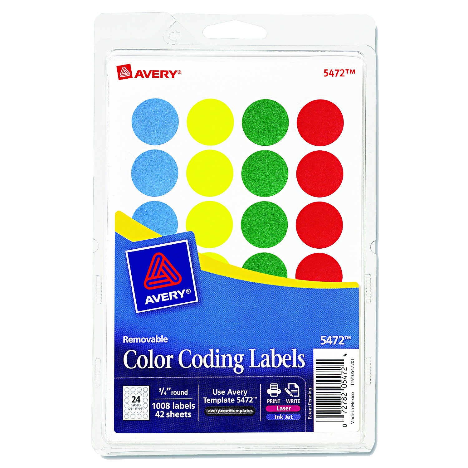Avery Printable Self-Adhesive Removable Color-Coding Labels Assorted Colors 24/Sheet 0.75" Pack of 1008 product image
