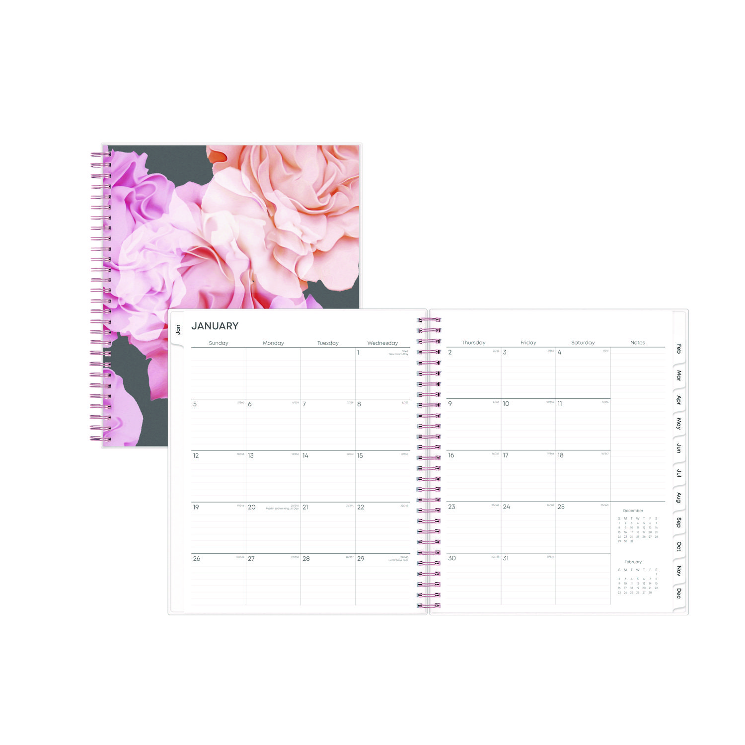 Joselyn Monthly Wirebound Planner Floral Artwork 10 x 8 Pink/Peach/Black Cover 12-Month Jan to Dec 2025 product image