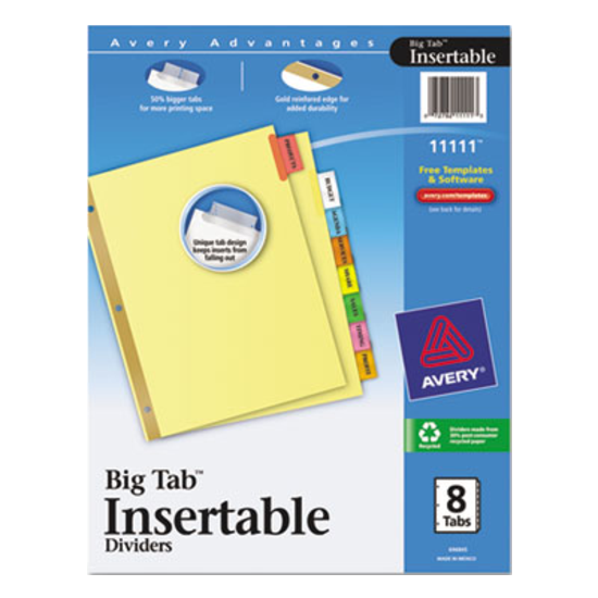 Avery® WorkSaver® Big Tab Reinforced Dividers Multicolor 8-Tab Letter Buff Set of 1 product image