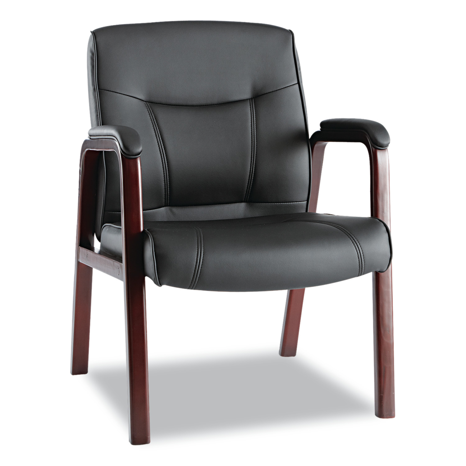 Alera® Alera Madaris Series Leather Guest Chair with Wood Trim Legs Black Seat/Black Back Mahogany Base 24.88" x 26" x 35" product image