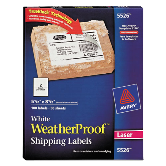 Avery® Weatherproof Mailing Labels with TrueBlock White 5-1/2" x 8-1/2" Pack of 100 product image