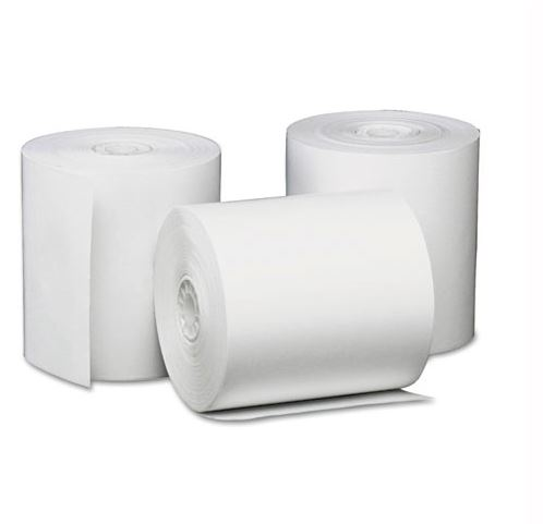 Universal One White Single-Ply Thermal Paper Rolls 3 1/8" x 230 ft Carton of 50 product image