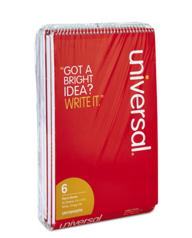 universal Steno Books Gregg Rule 6 x 9 White Sheets 80/Pad Red Cover Pack of 6 product image