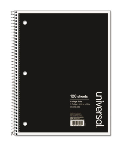 universal 3 Sub. Wire bound Notebook 11 x 8 1/2 College Rule 120 Sheets Black Cover product image