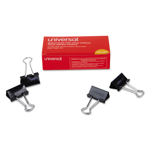 Universal Medium Binder Clips Steel Wire 5/8" Cap. 1-1/4" Wide Black/Silver Dozen product image